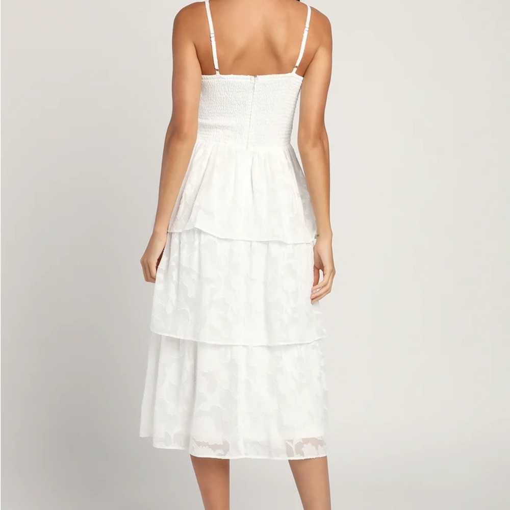 Lulus Grace And Beauty Floral Print Tiered Dress White Bridal Wedding M